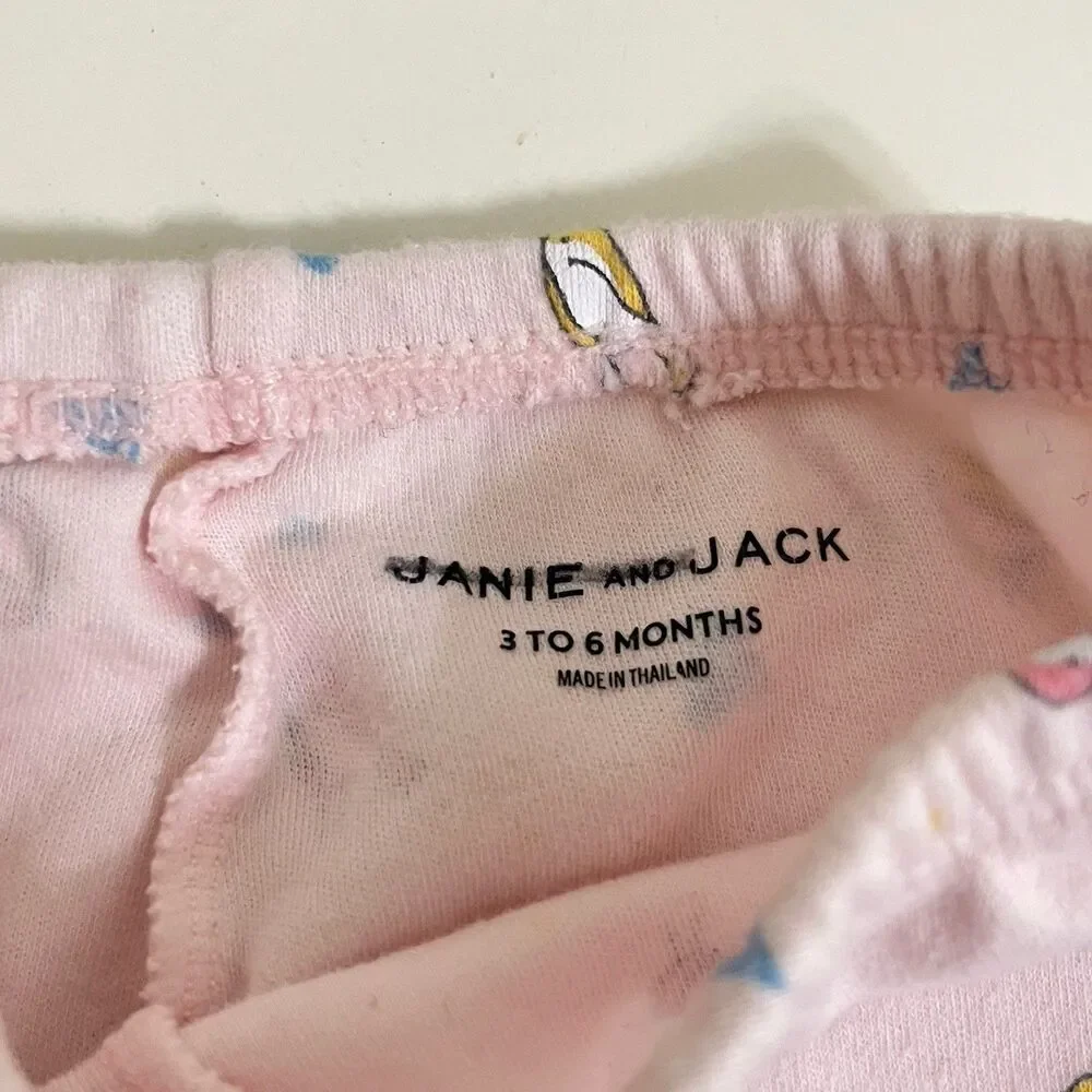 Janie and Jack Pink Bird Heart Kimono Top Footed Pants Set Baby Girl 3-6 Months